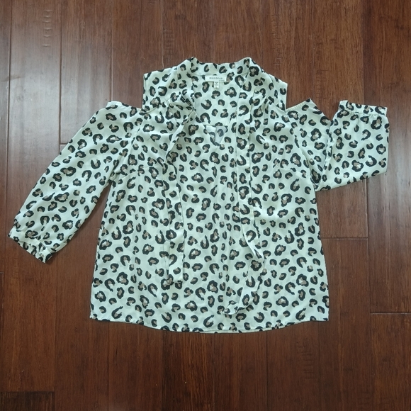 Monteau women's‎ blouse Leopard Print Off Shoulder 3/4 sleeve buttons Size L - Picture 12 of 14